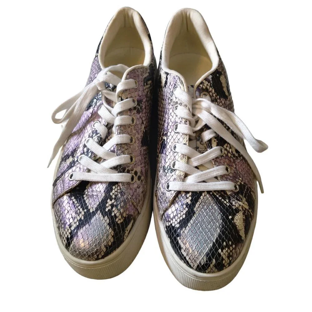 Aldo Legowien 7.5 Leather Snakeskin Iridescent Purple Lace Up Platform Sneakers